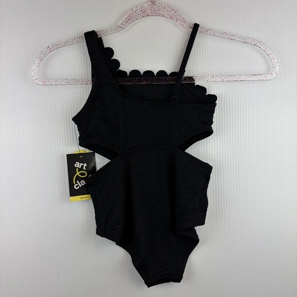 Art Class Girls XS 4/5 Black Swimsuit Scalloped Cutout One Piece Boho Chic Retro